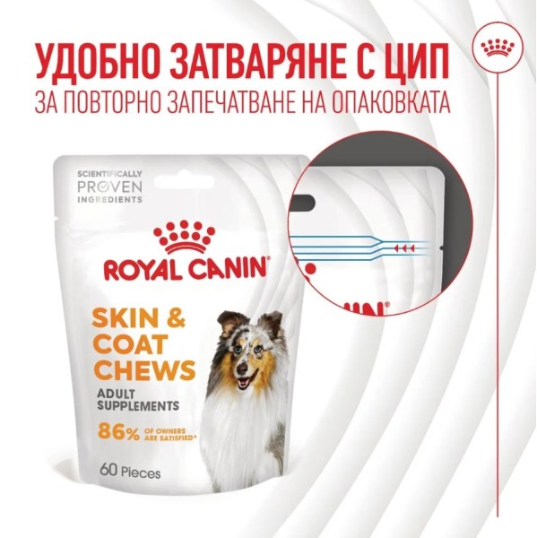 Royal Canin Adult Dog Skin n Coat Supplement - Хранителна добавка за кучета за кожа и козина - 240 гр